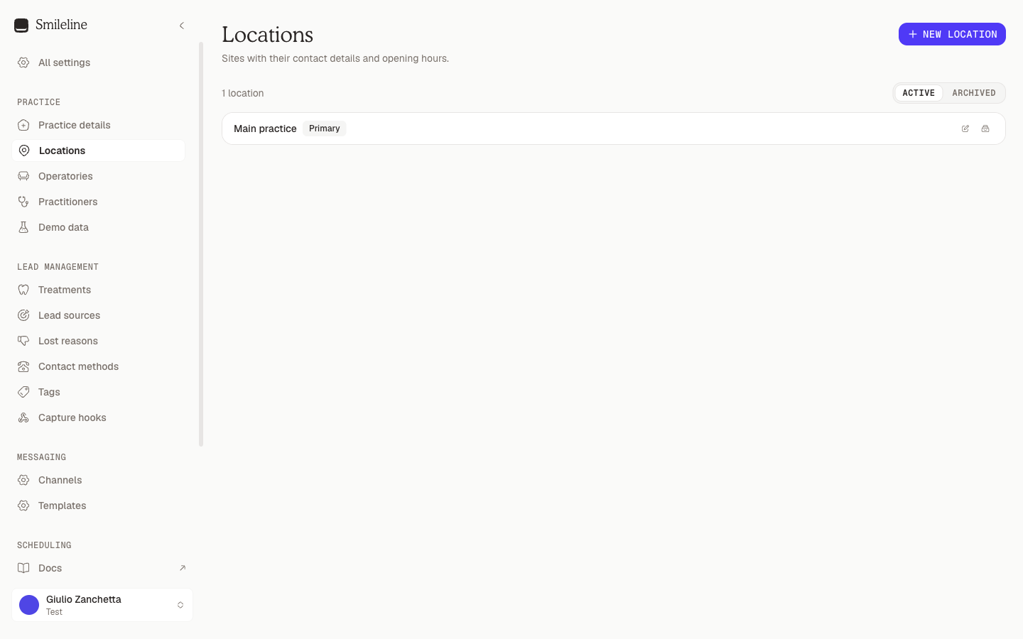 Locations list with the Primary badge and contact summaries